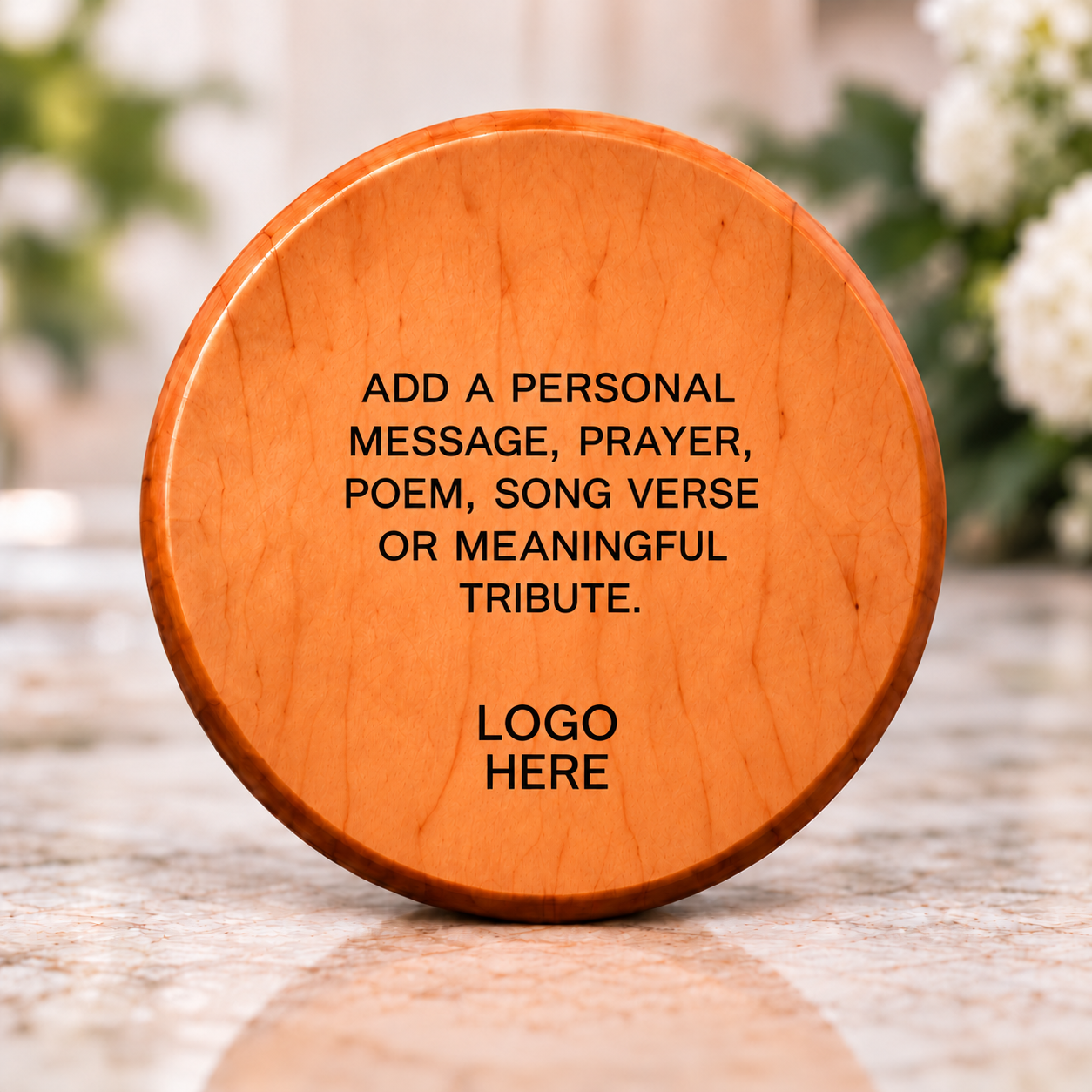 Custom back with a personal message and Logo Here placeholder